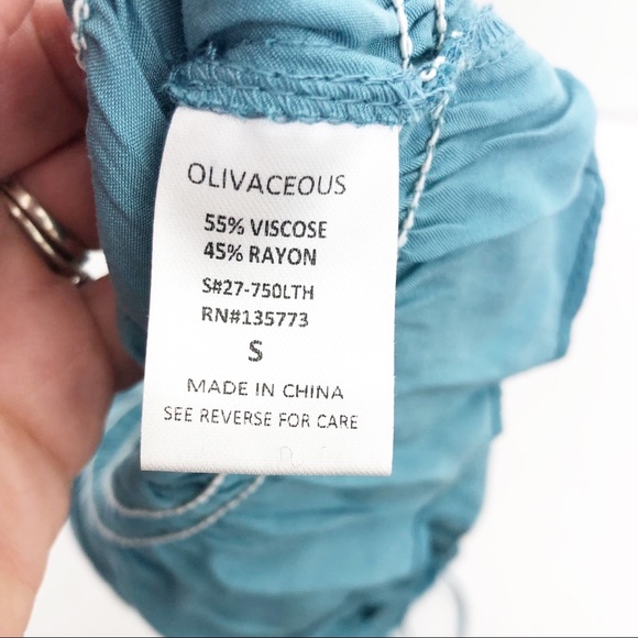 Olivaceous Crop Top Y2K Teal Blue Ruffle Sleeveless - Picture 6 of 13